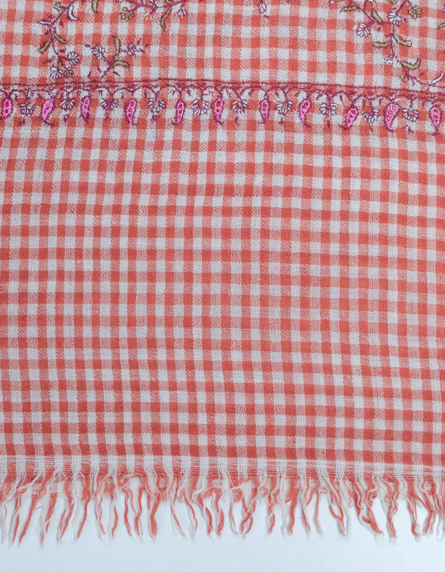 Modern Multi-Pattern Brick Cream Check Handwoven Embroidered Cashmere Pashmina Stole