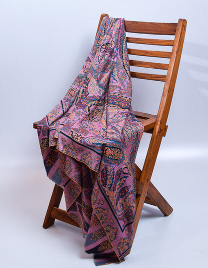 Arched Handwoven Kalamkari Jamawar Sozni Embroidered Pashmina Shawl