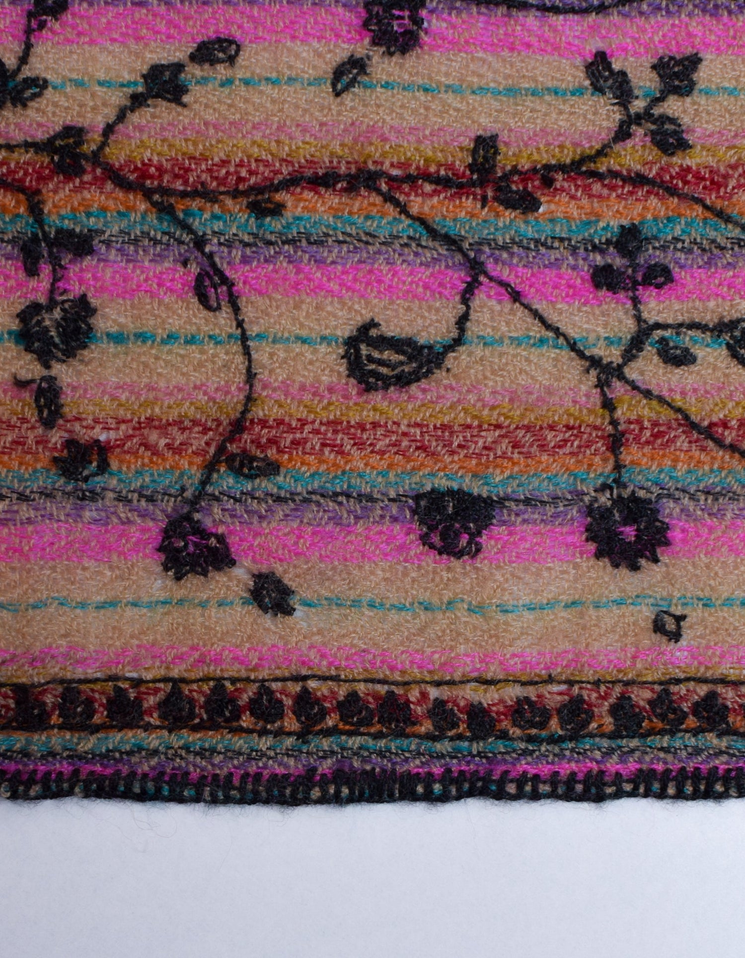 Multicolour Stripes Handwoven Sozni Embroidered Cashmere Pashmina Stole