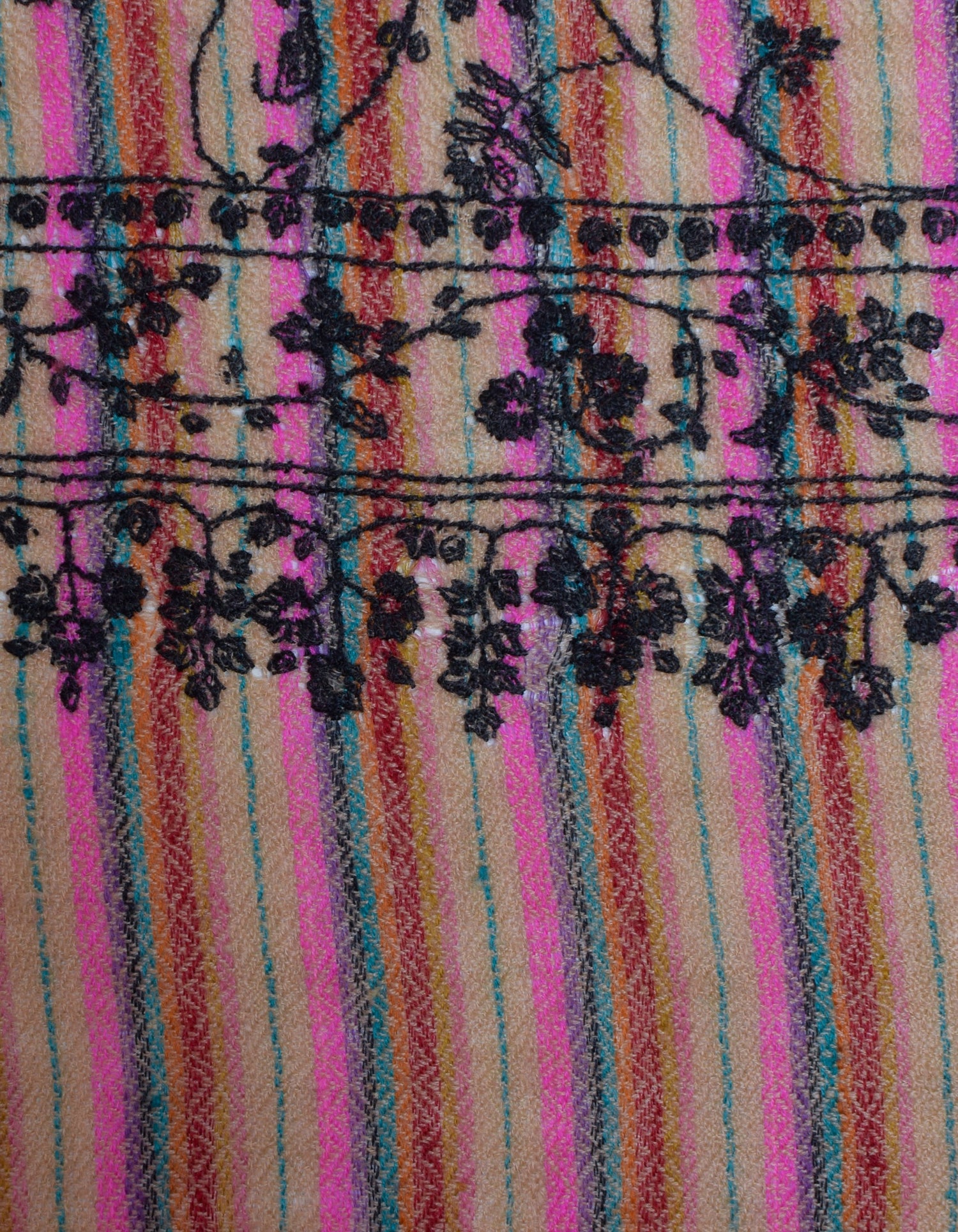 Multicolour Stripes Handwoven Sozni Embroidered Cashmere Pashmina Stole