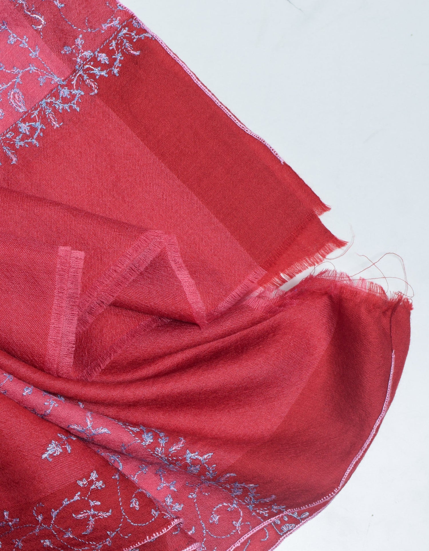 Muted Red Handwoven Sozni Embroidered Cashmere Pashmina Stole