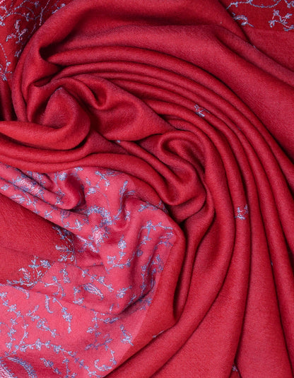 Muted Red Handwoven Sozni Embroidered Cashmere Pashmina Stole - Kashmir Box