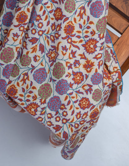 Rust Rose Handwoven Kani Pattern Embroidered Cashmere Pashmina Stole - Kashmir Box