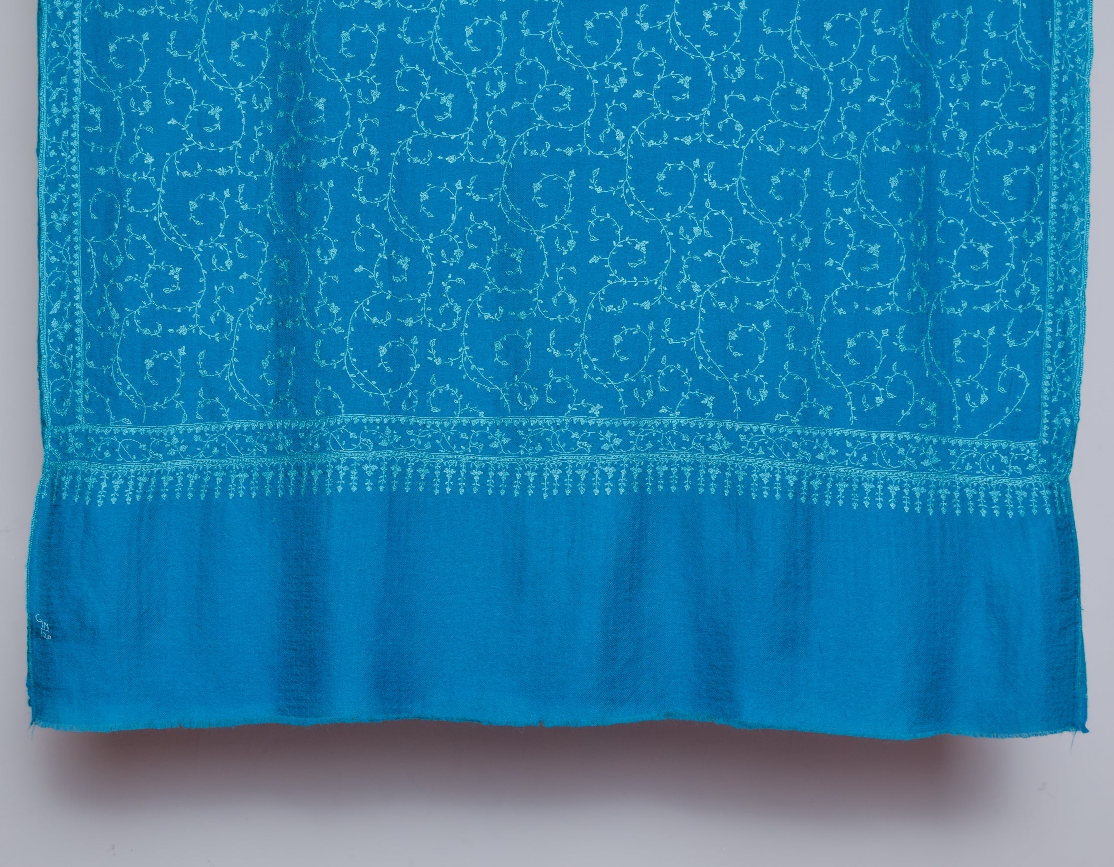 Deep Blue Handwoven Jaali Embroidered Cashmere Pashmina Shawl