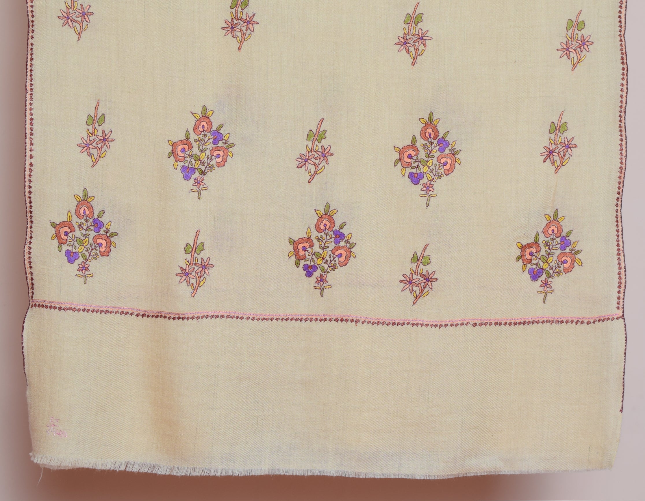 Honey Handwoven Floral  Embroidered Cashmere Pashmina Stole