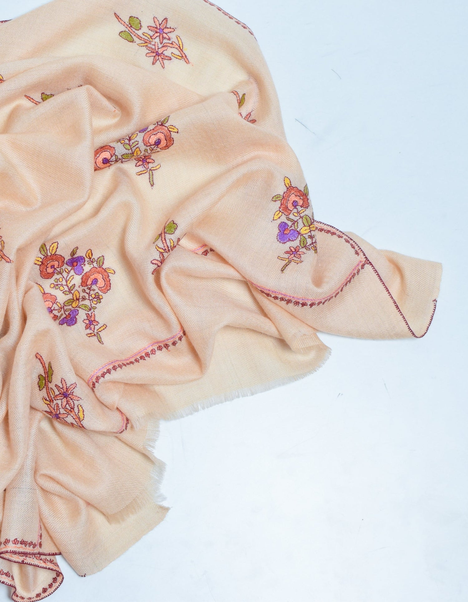 Honey Handwoven Floral  Embroidered Cashmere Pashmina Stole