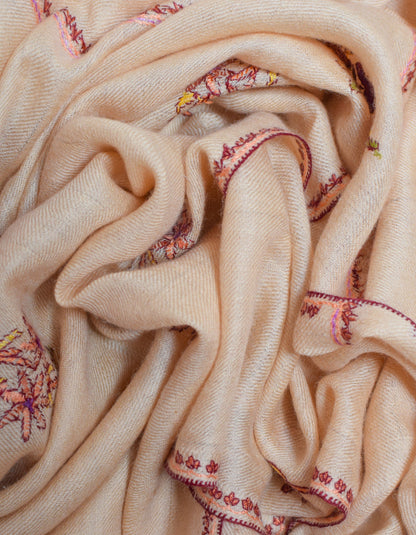 Honey Handwoven Floral  Embroidered Cashmere Pashmina Stole