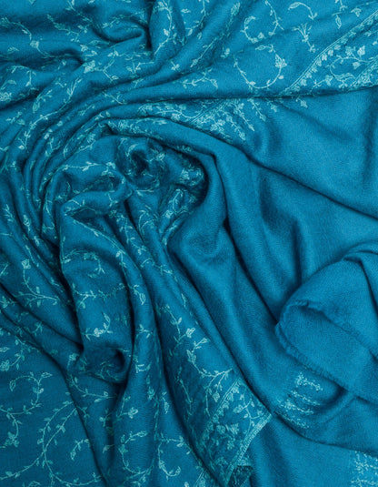 Deep Blue Handwoven Jaali Embroidered Cashmere Pashmina Shawl - Kashmir Box