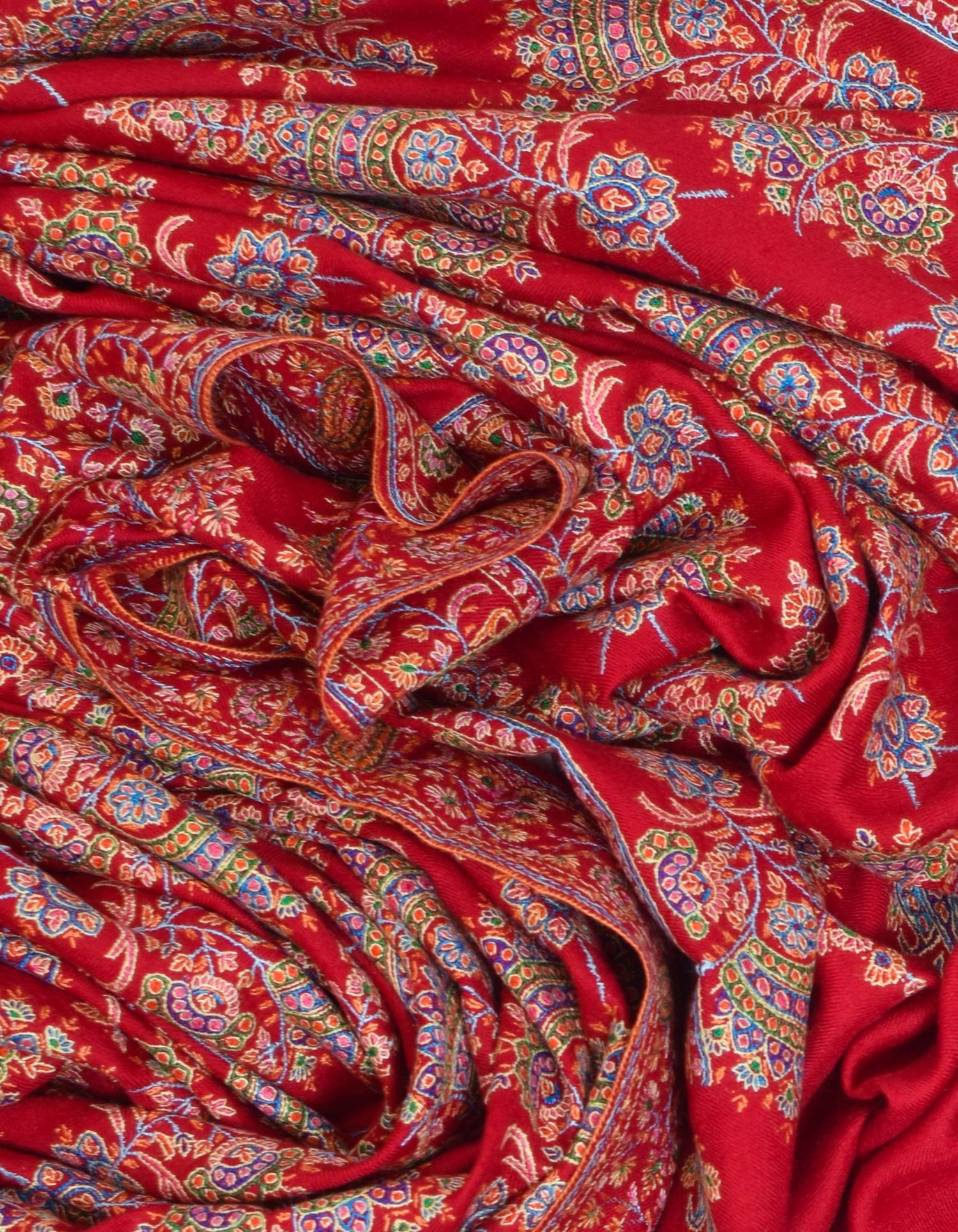 Red Handwoven Sozni Floral Embroidered Jamawar Pashmina Shawl