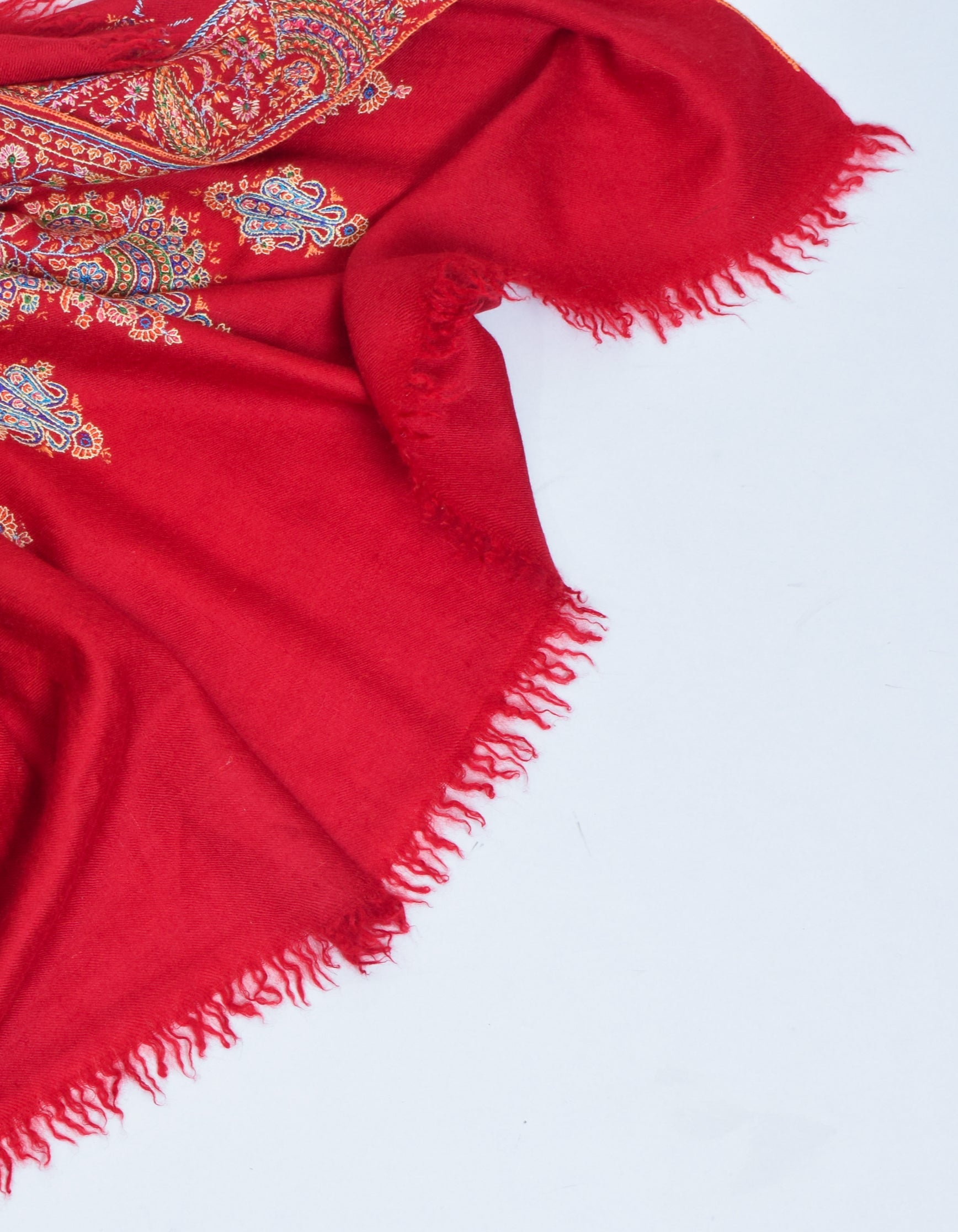 Red Handwoven Sozni Floral Embroidered Jamawar Pashmina Shawl