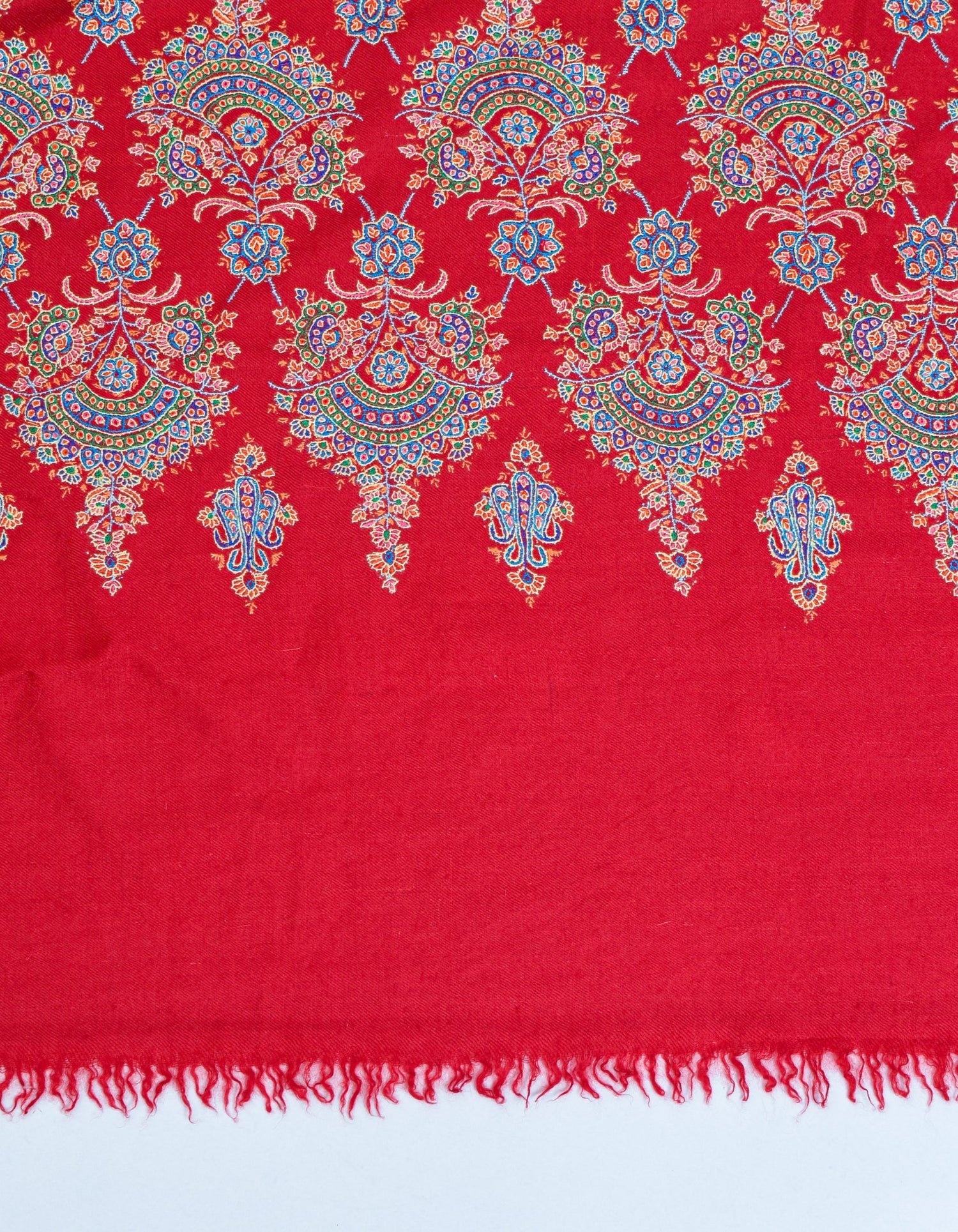 Red Handwoven Sozni Floral Embroidered Jamawar Pashmina Shawl