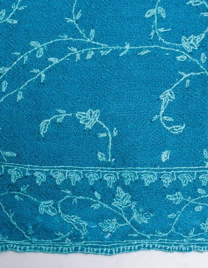 Deep Blue Handwoven Jaali Embroidered Cashmere Pashmina Shawl - Kashmir Box