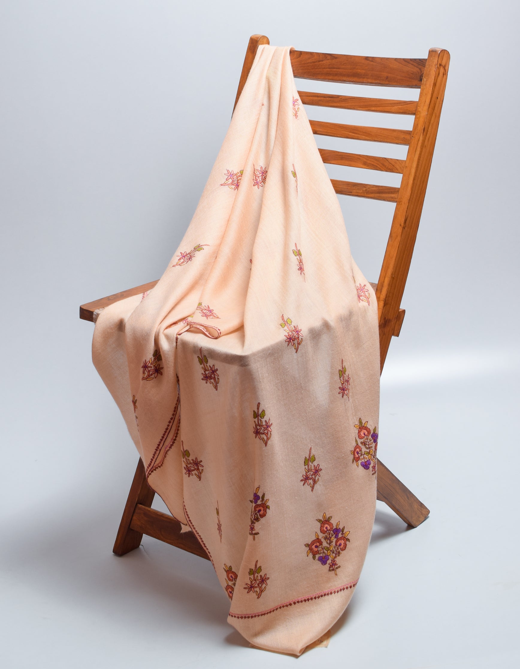 Honey Handwoven Floral  Embroidered Cashmere Pashmina Stole