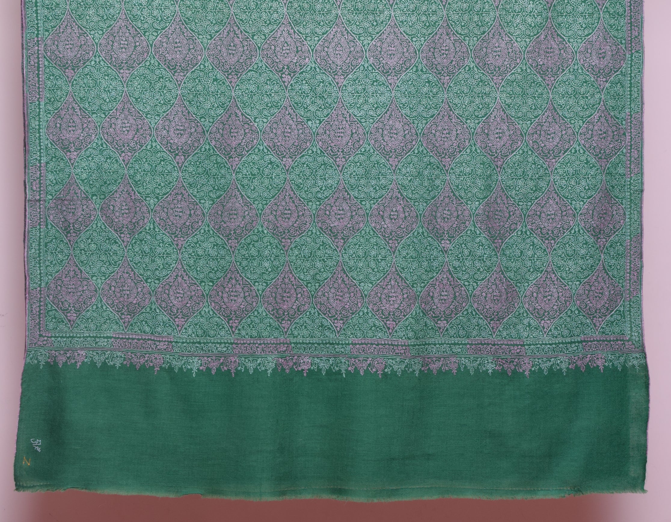 Fern Green Handwoven Sozni Jaali Embroidered Cashmere Pashmina Shawl