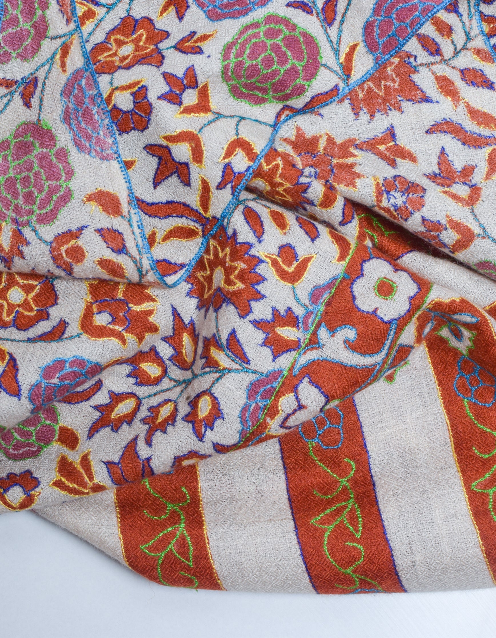 Rust Rose Handwoven Kani Pattern Embroidered Cashmere Pashmina Stole - Kashmir Box