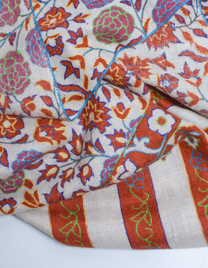 Rust Rose Handwoven Kani Pattern Embroidered Cashmere Pashmina Stole - Kashmir Box