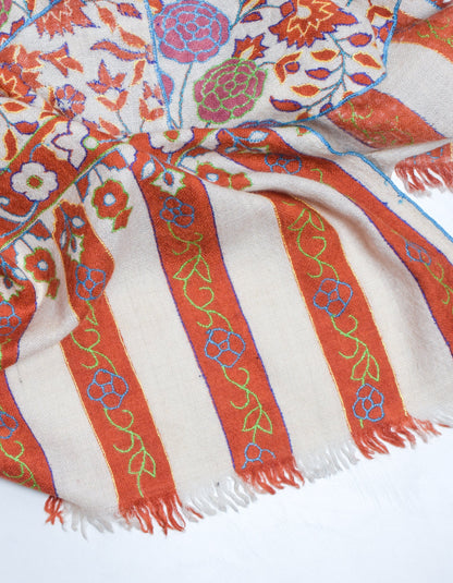 Rust Rose Handwoven Kani Pattern Embroidered Cashmere Pashmina Stole - Kashmir Box