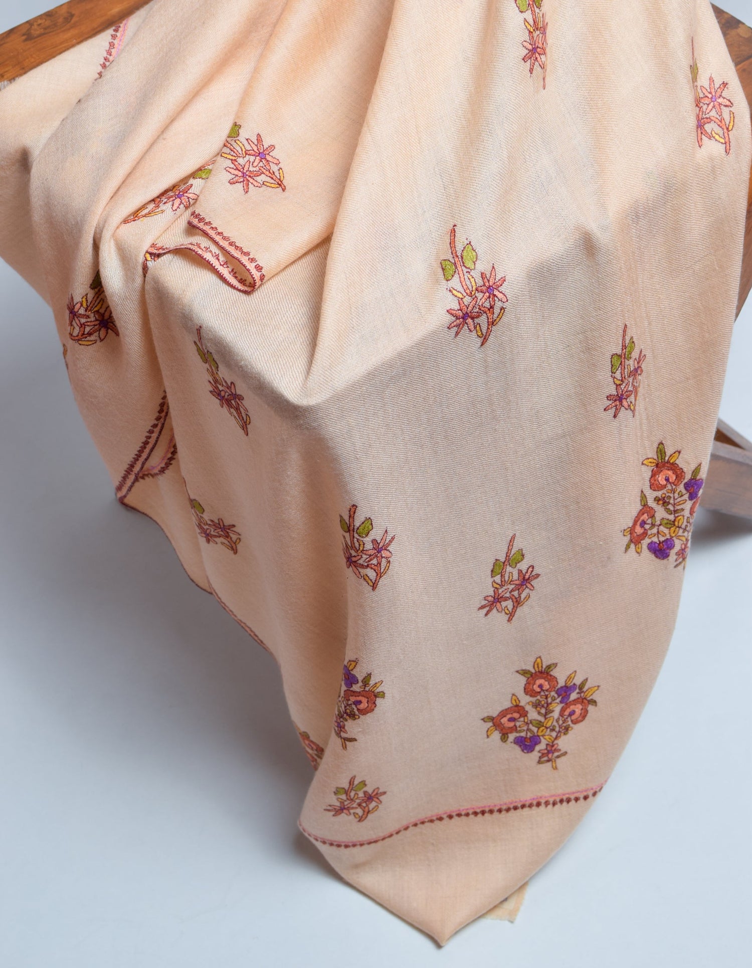 Honey Handwoven Floral  Embroidered Cashmere Pashmina Stole