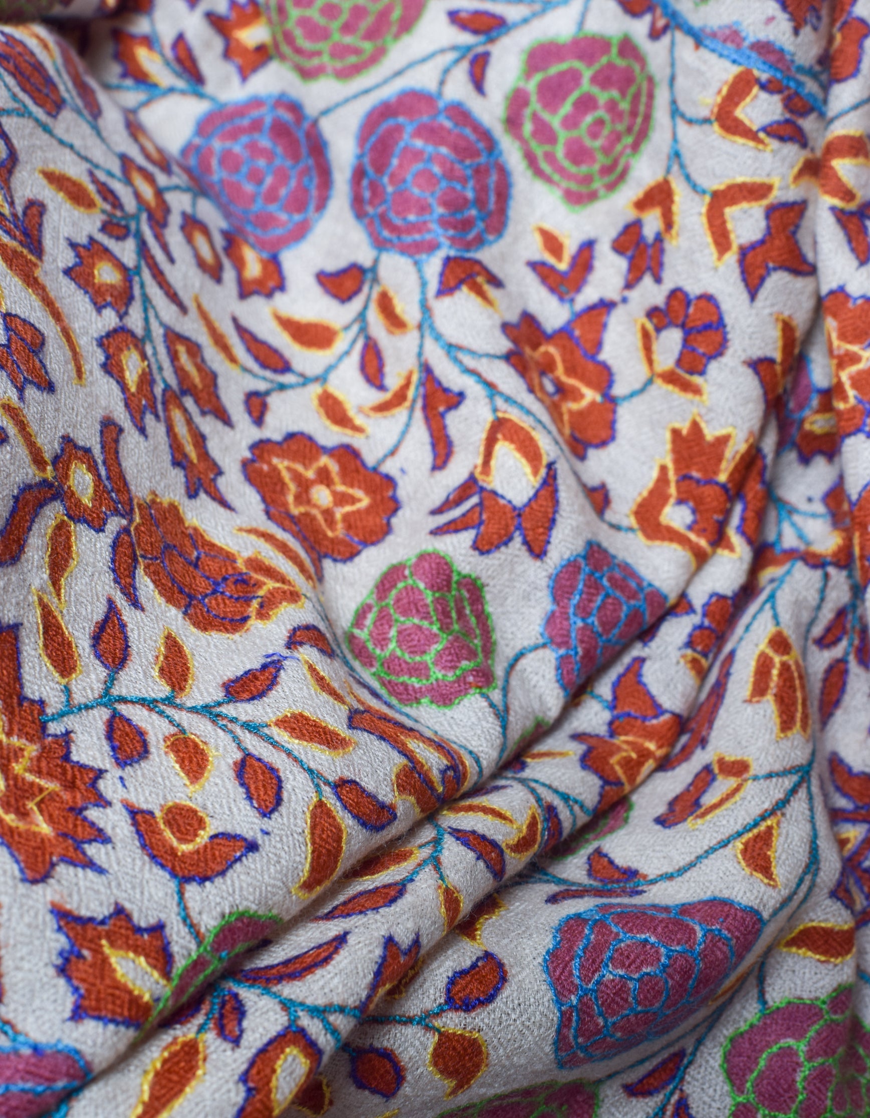 Rust Rose Handwoven Kani Pattern Embroidered Cashmere Pashmina Stole - Kashmir Box