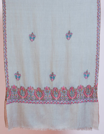 Handwoven Toosha Palladaar Sozni Paisley Embroidered Pashmina Stole