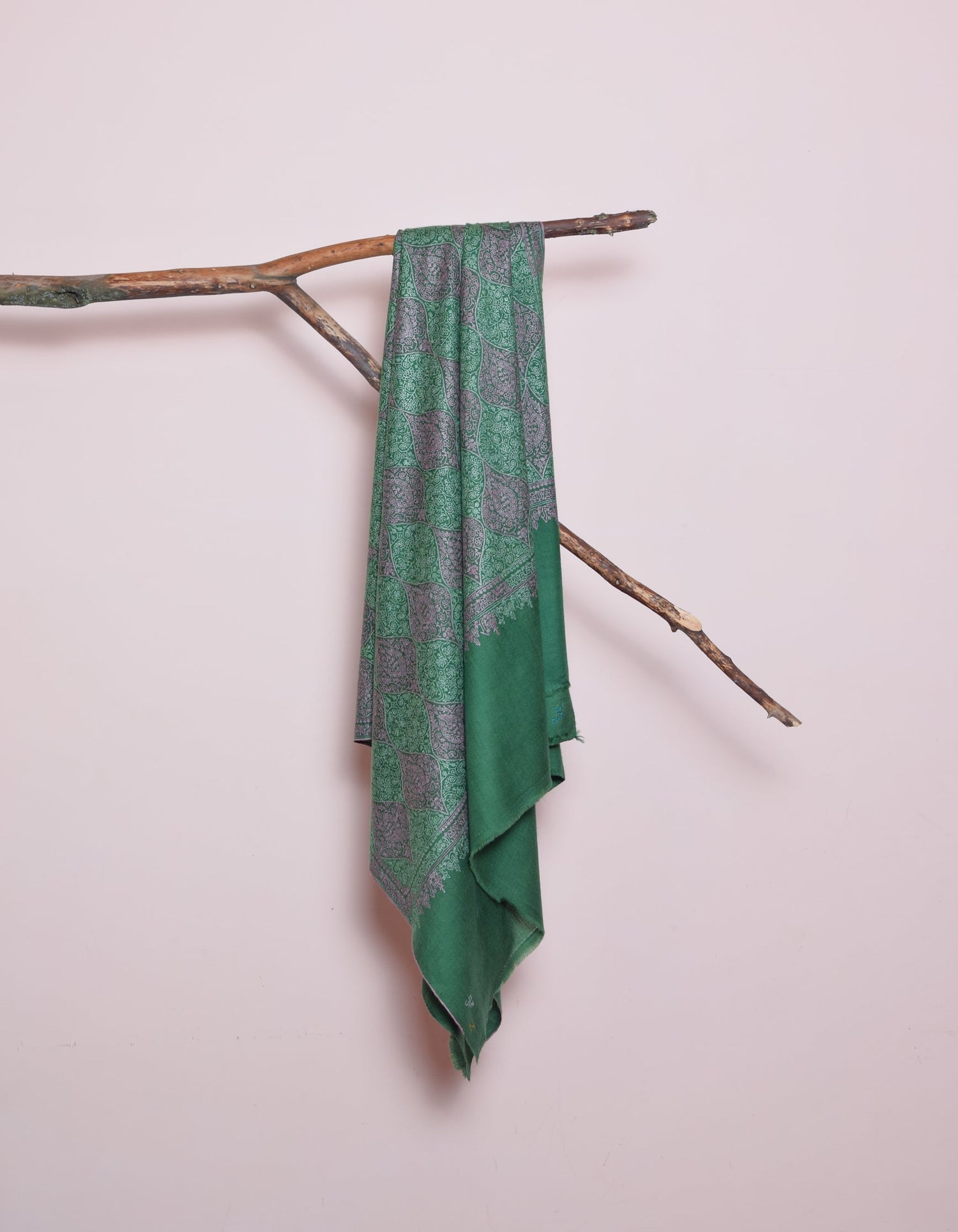 Fern Green Handwoven Sozni Jaali Embroidered Cashmere Pashmina Shawl