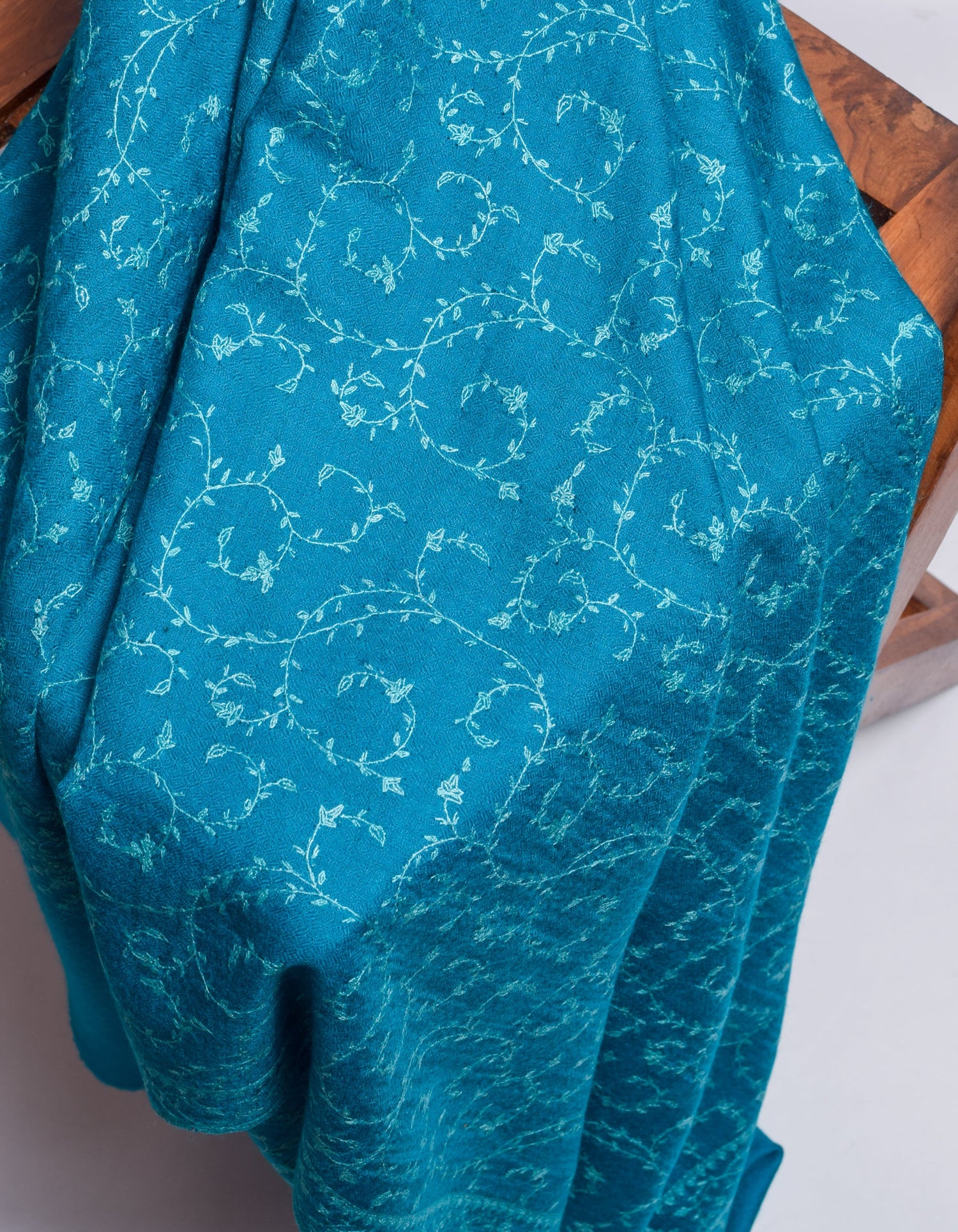 Deep Blue Handwoven Jaali Embroidered Cashmere Pashmina Shawl - Kashmir Box