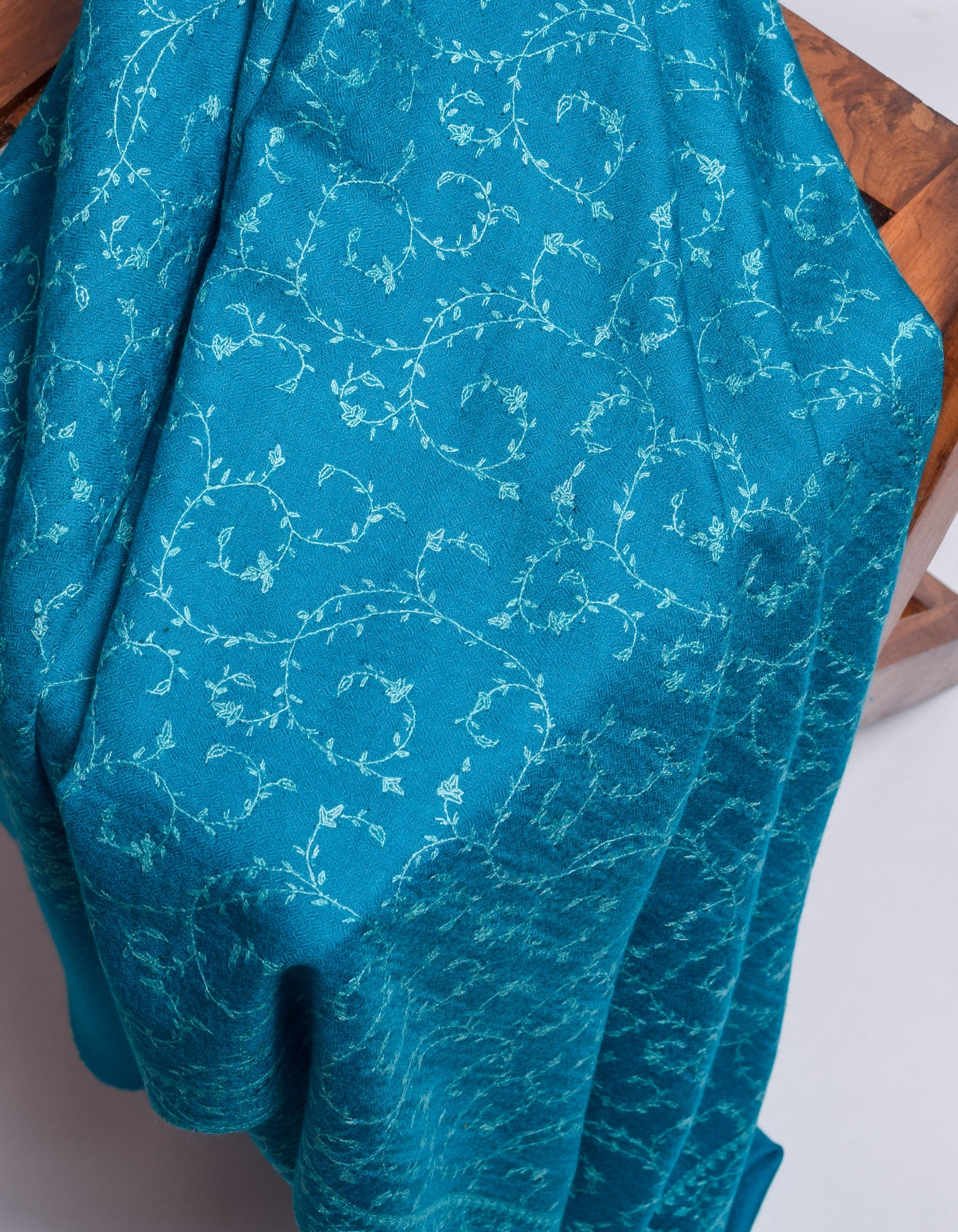 Deep Blue Handwoven Jaali Embroidered Cashmere Pashmina Shawl - Kashmir Box