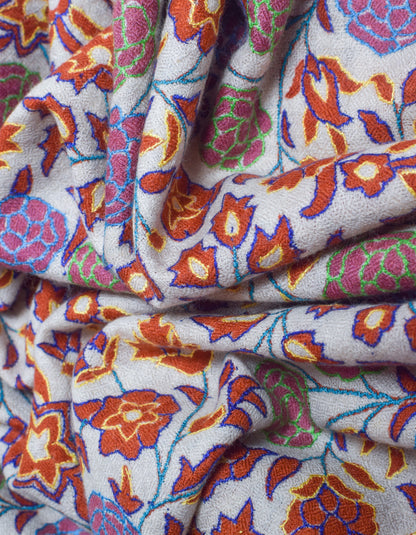 Rust Rose Handwoven Kani Pattern Embroidered Cashmere Pashmina Stole - Kashmir Box