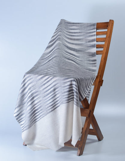 Modern Navy Cream Ikat Handwoven Cashmere Pashmina Stole