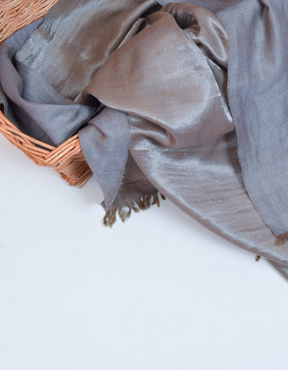 Grey Metallic Zari Handwoven Reversible Cashmere Pashmina Shawl - Kashmir Box