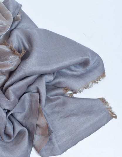 Grey Metallic Zari Handwoven Reversible Cashmere Pashmina Shawl - Kashmir Box