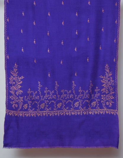 Regal Purple Handwoven Sozni Border Embroidered Cashmere Pashmina Stole