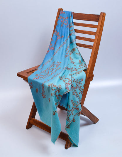 Sozni Embroidered Handwoven Ombre Blue Pashmina Shawl