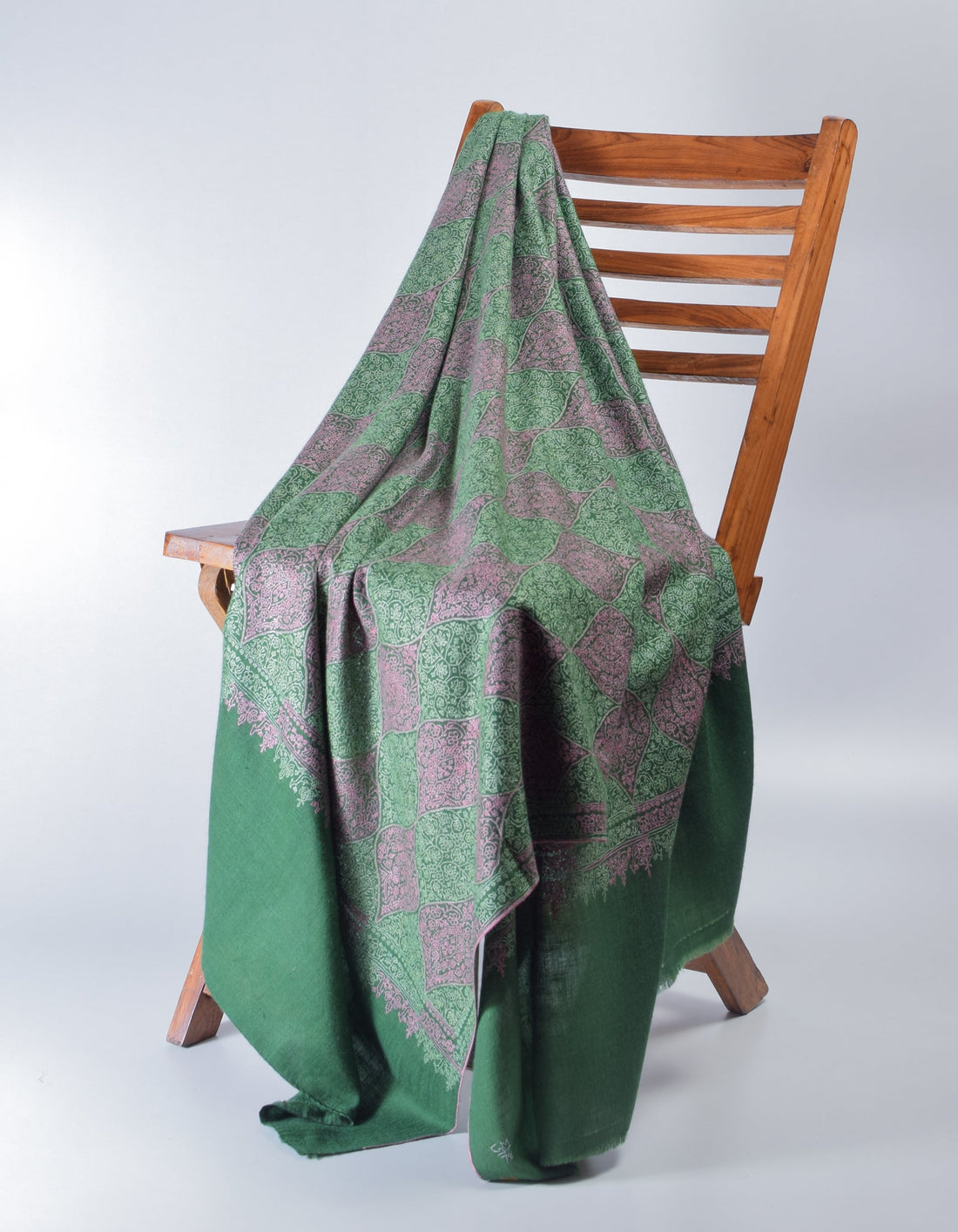 Fern Green Handwoven Sozni Jaali Embroidered Cashmere Pashmina Shawl