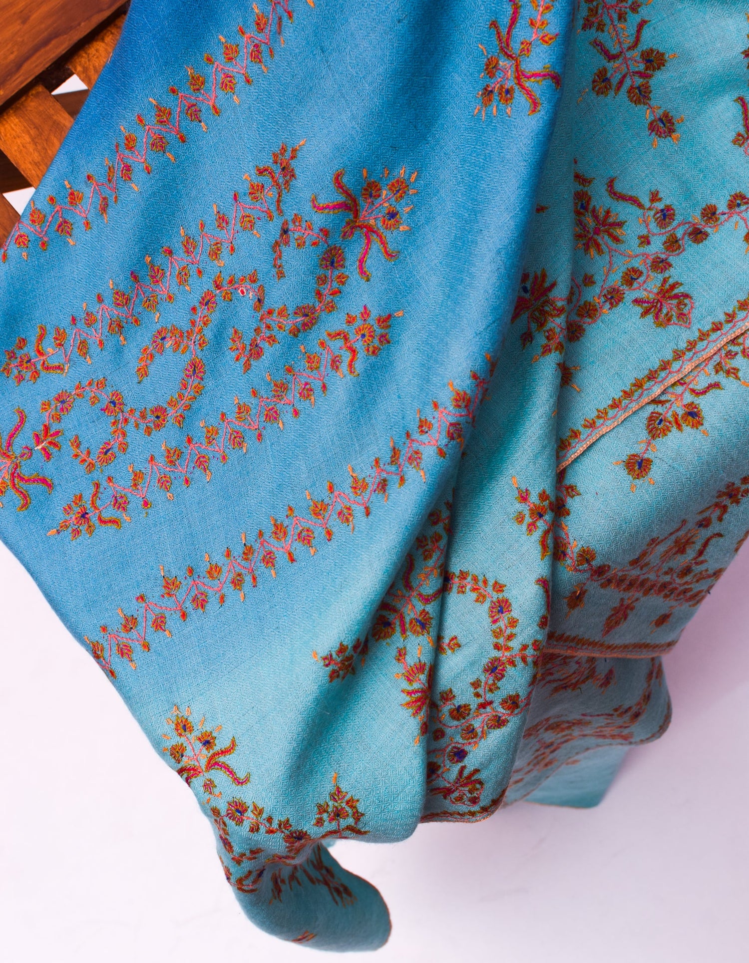 Sozni Embroidered Handwoven Ombre Blue Pashmina Shawl