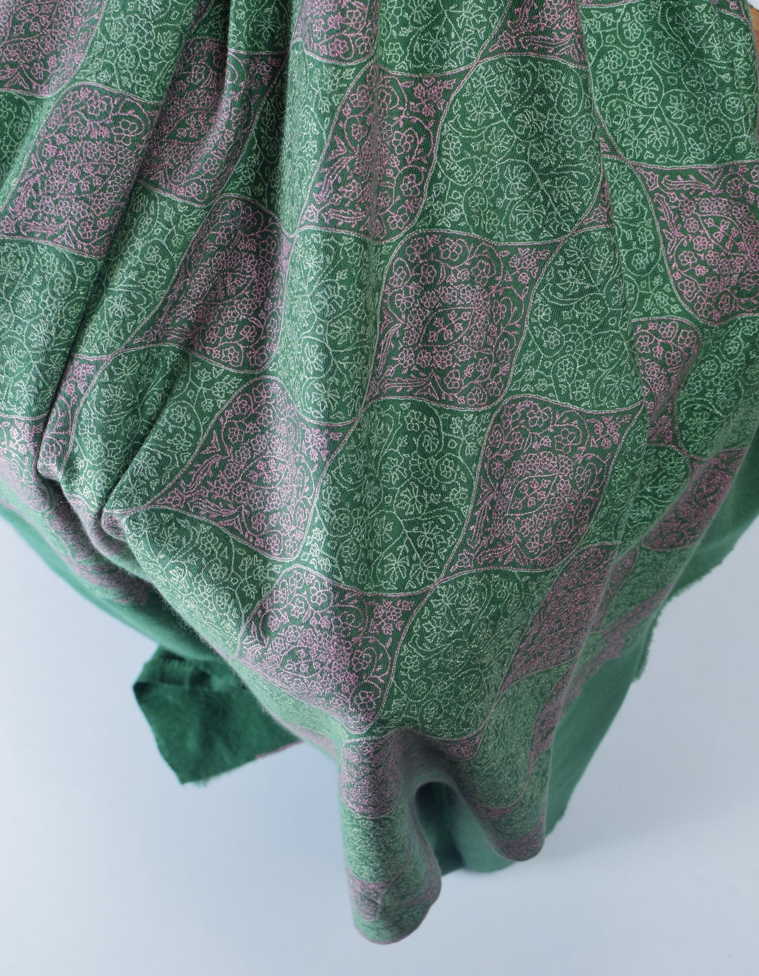 Fern Green Handwoven Sozni Jaali Embroidered Cashmere Pashmina Shawl