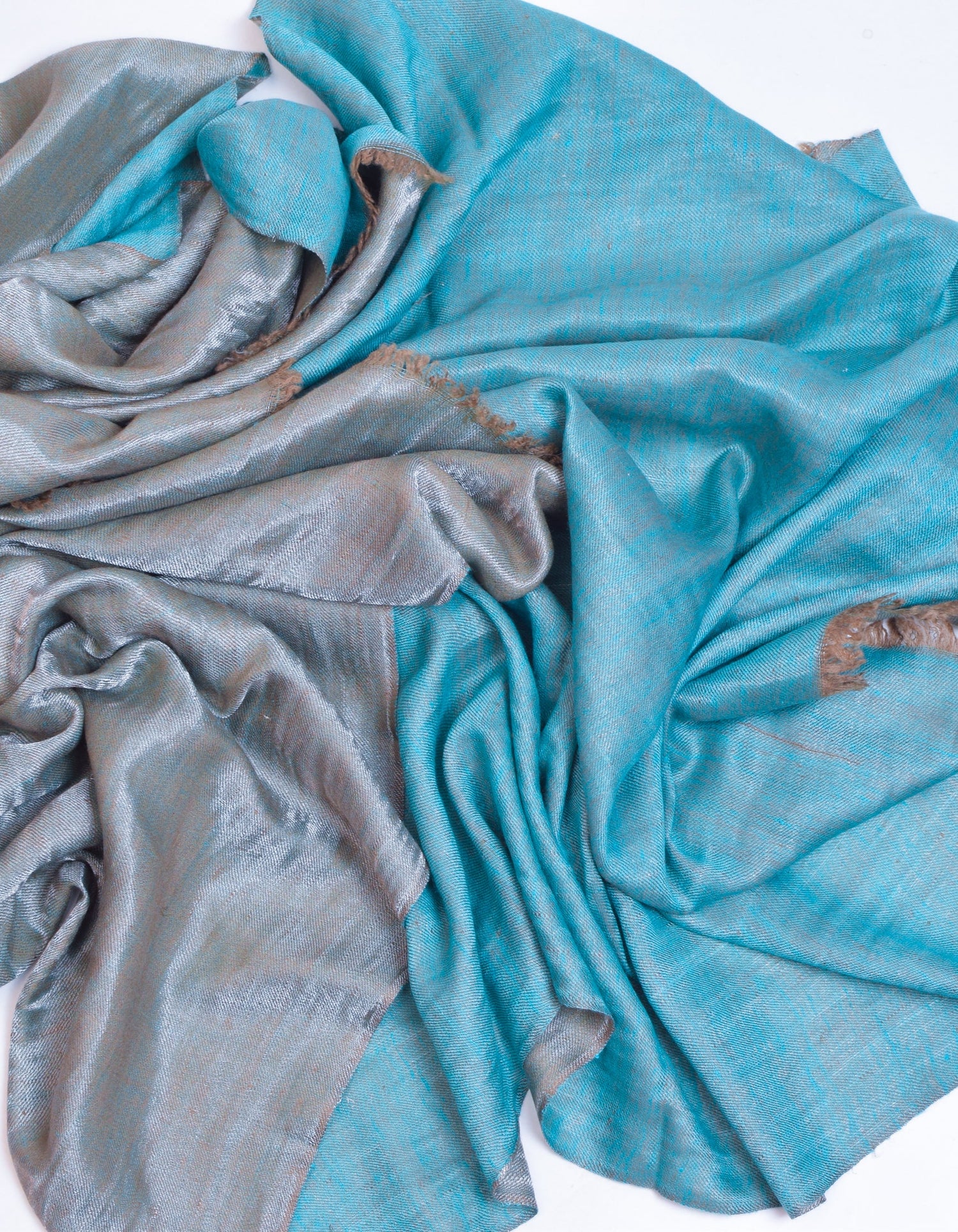 Aqua Silver Zari Handwoven Reversible Cashmere Pashmina Shawl - Kashmir Box