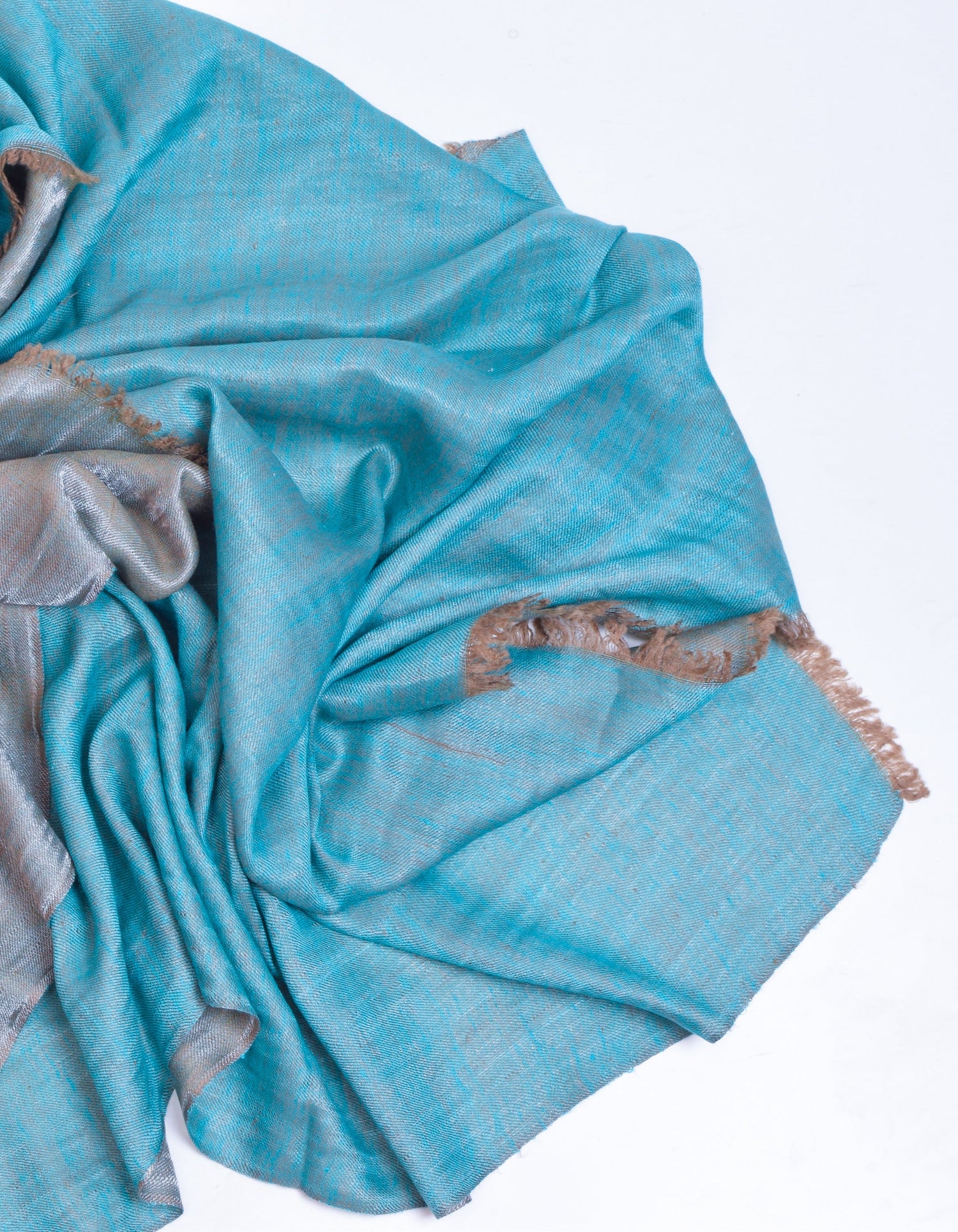 Aqua Silver Zari Handwoven Reversible Cashmere Pashmina Shawl - Kashmir Box