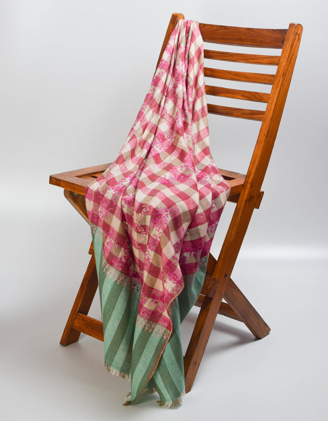 Modern Colours Multi-Pattern Check Handwoven Embroidered Cashmere Pashmina Stole