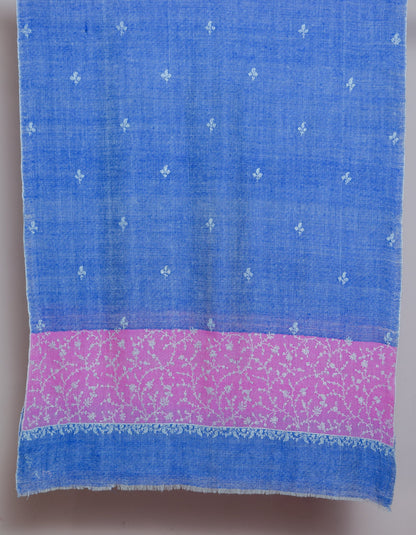 Persian Blue Handwoven Border Embroidered Cashmere Pashmina Stole