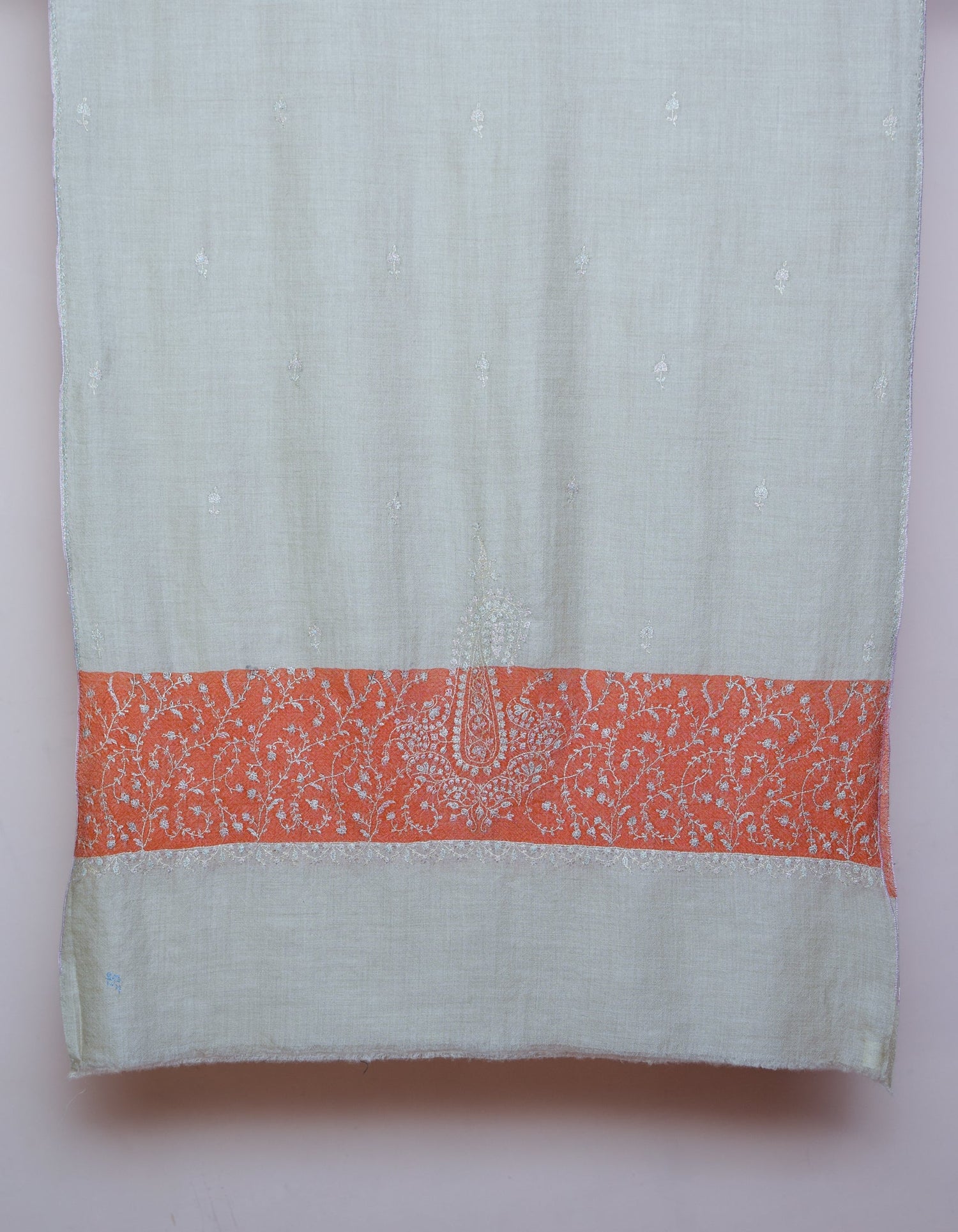 Natural Off-White Handwoven Pastel Embroidered Cashmere Pashmina Stole