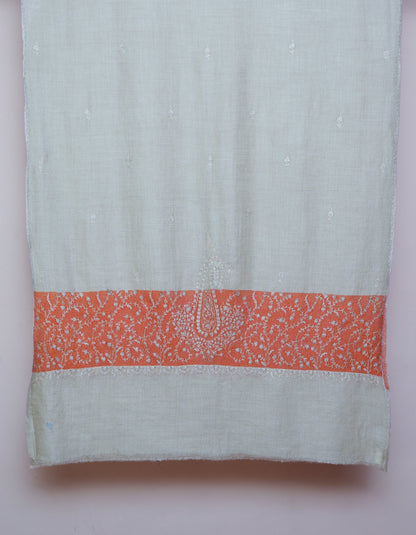 Natural Off-White Handwoven Pastel Embroidered Cashmere Pashmina Stole