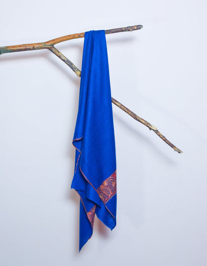 Royal Blue Handwoven Palla Embroidered Cashmere Pashmina Shawl - Kashmir Box