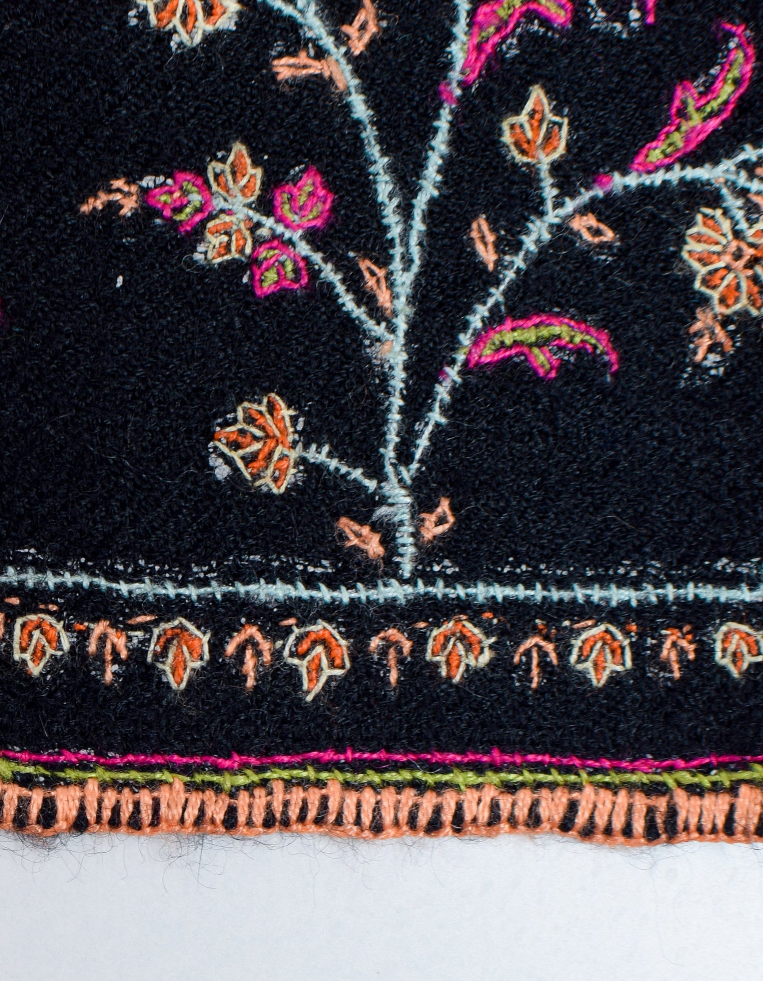 Jet Black Handwoven Multicolour Sozni Jaali Embroidered Cashmere Pashmina Shawl