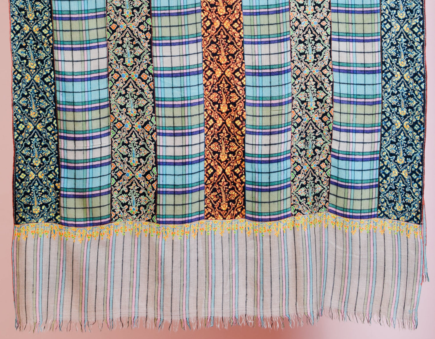 Solid Heritage Check Handwoven Sozni Embroidered Pashmina Shawl