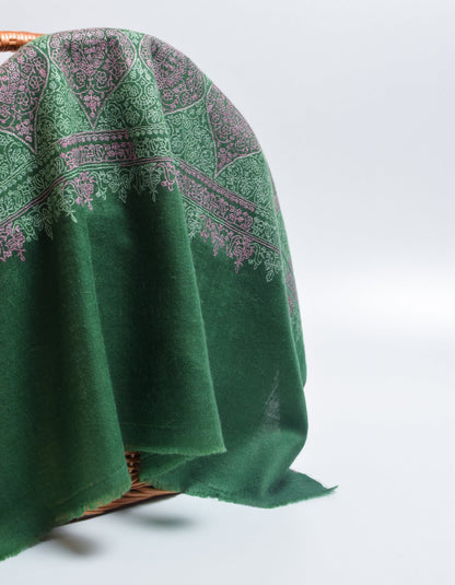 Fern Green Handwoven Sozni Jaali Embroidered Cashmere Pashmina Shawl