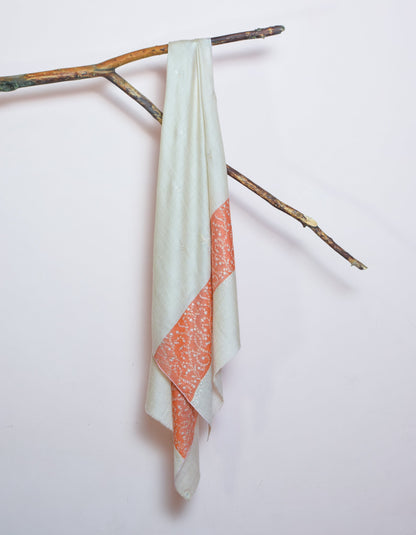 Natural Off-White Handwoven Pastel Embroidered Cashmere Pashmina Stole