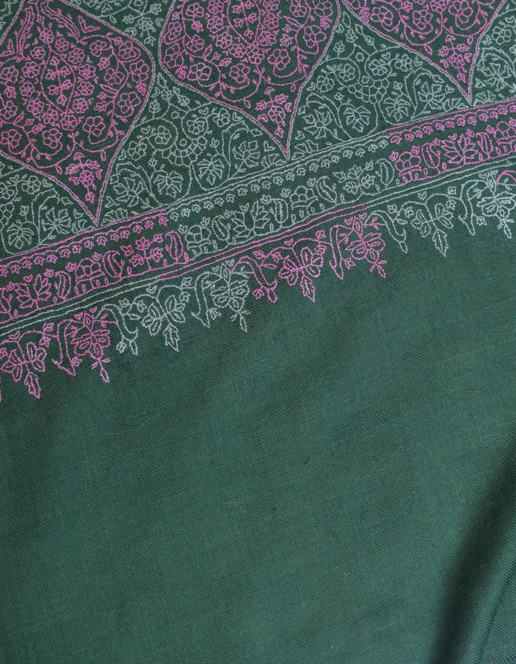 Fern Green Handwoven Sozni Jaali Embroidered Cashmere Pashmina Shawl