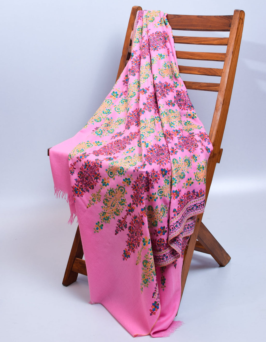 Baby Pink Handwoven Sozni Floral Embroidered Jamawar Pashmina Shawl