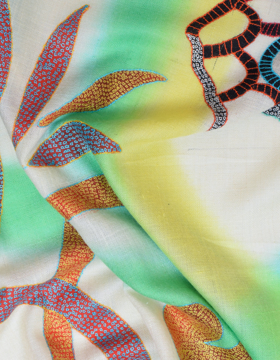 Multicolour Ombre Handwoven Sozni Butterfly Embroidered Cashmere Pashmina Stole - Kashmir Box
